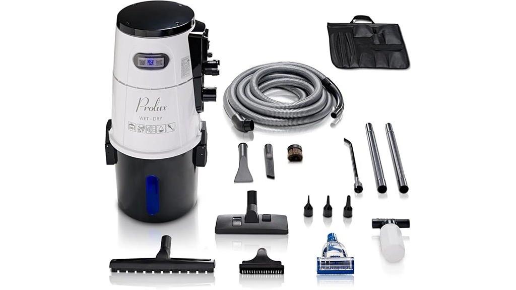 white wall mounted garage vacuum