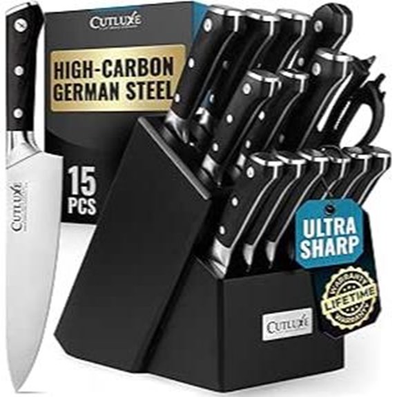 Cutluxe 15-Piece Kitchen Knife Set with Wood Block