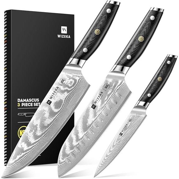 WIZEKA Damascus Chef Knife Set (3 pcs)