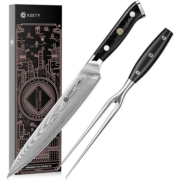 Damascus Carving Knife & Fork Set in Elegant Box