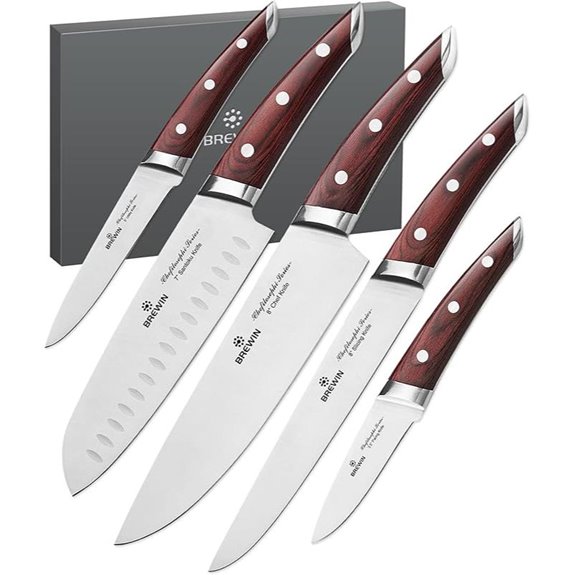 Brewin Japanese Chef Knife Set with Red Pakkawood Handles