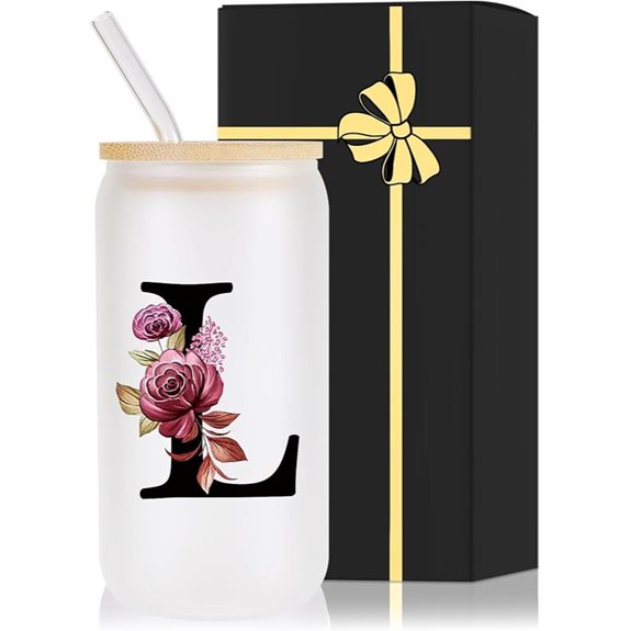 Wulcea Monogrammed Glass Drinking Cup with Lid